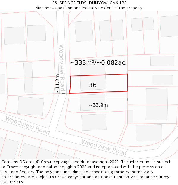 36, SPRINGFIELDS, DUNMOW, CM6 1BP: Plot and title map