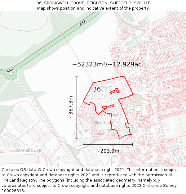 36, SPRINGWELL GROVE, BEIGHTON, SHEFFIELD, S20 1XE: Plot and title map