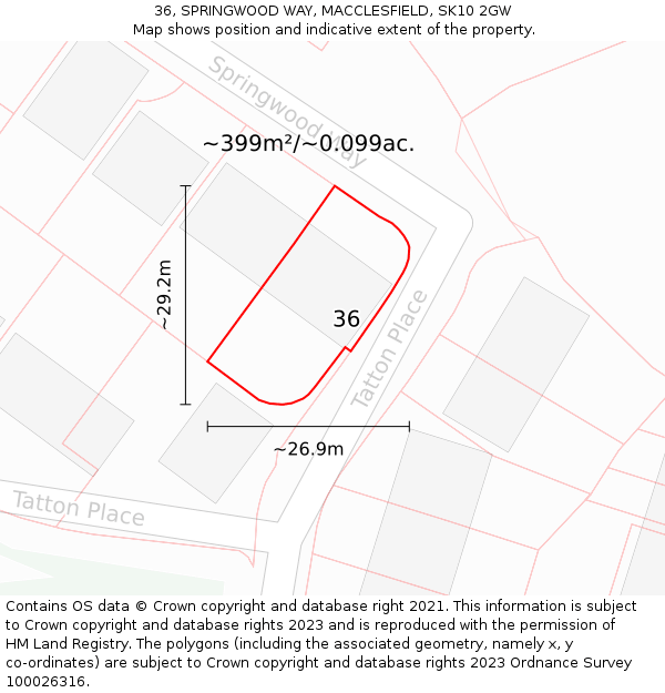 36, SPRINGWOOD WAY, MACCLESFIELD, SK10 2GW: Plot and title map