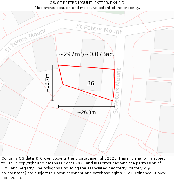 36, ST PETERS MOUNT, EXETER, EX4 2JD: Plot and title map