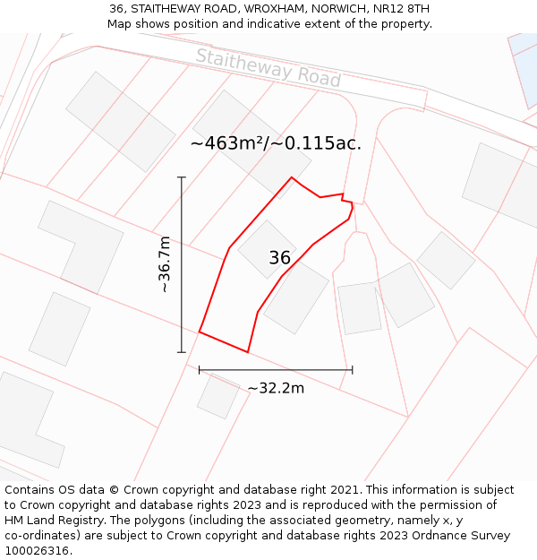 36, STAITHEWAY ROAD, WROXHAM, NORWICH, NR12 8TH: Plot and title map