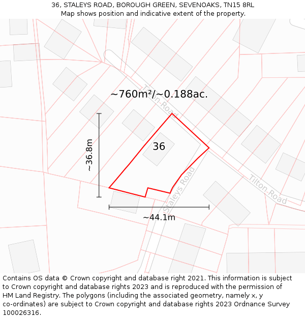 36, STALEYS ROAD, BOROUGH GREEN, SEVENOAKS, TN15 8RL: Plot and title map
