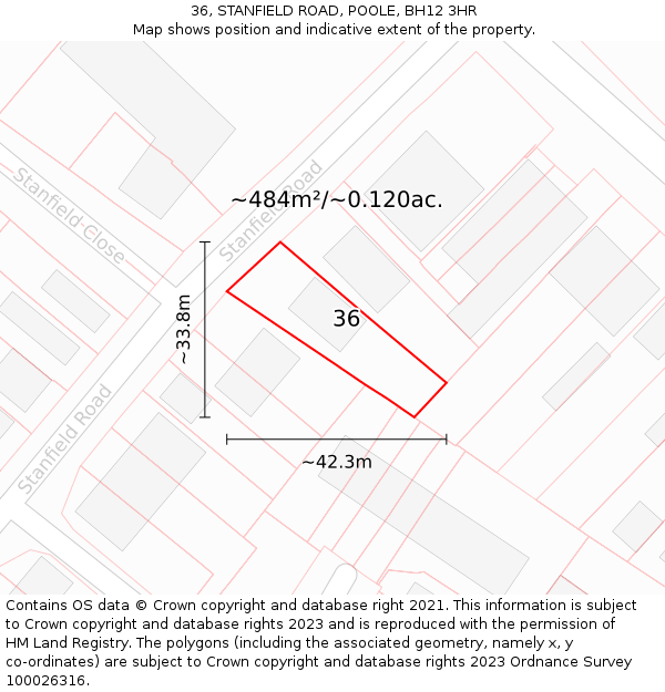 36, STANFIELD ROAD, POOLE, BH12 3HR: Plot and title map