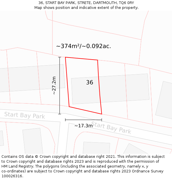 36, START BAY PARK, STRETE, DARTMOUTH, TQ6 0RY: Plot and title map