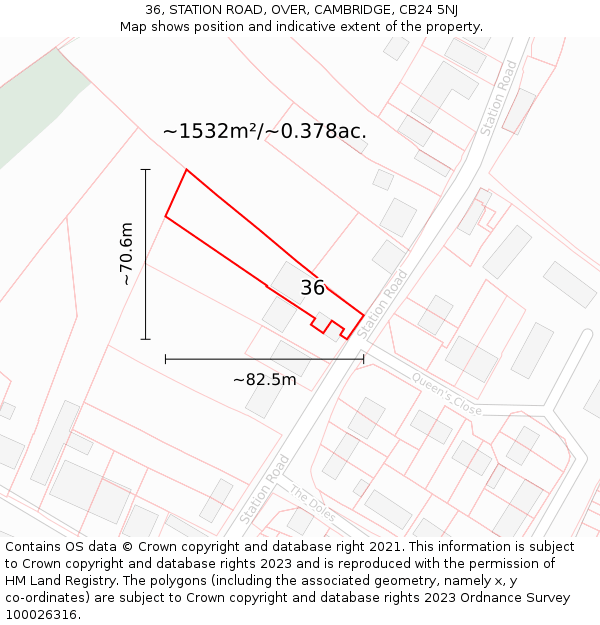 36, STATION ROAD, OVER, CAMBRIDGE, CB24 5NJ: Plot and title map
