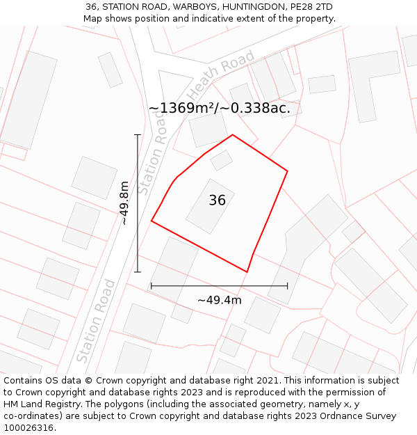 36, STATION ROAD, WARBOYS, HUNTINGDON, PE28 2TD: Plot and title map
