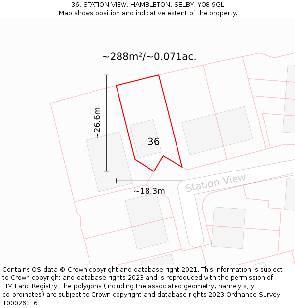36, STATION VIEW, HAMBLETON, SELBY, YO8 9GL: Plot and title map