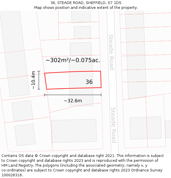 36, STEADE ROAD, SHEFFIELD, S7 1DS: Plot and title map