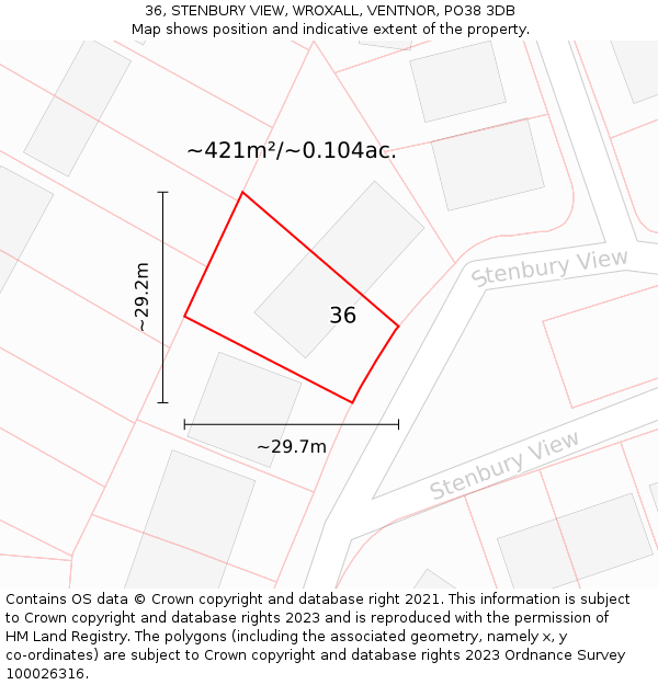 36, STENBURY VIEW, WROXALL, VENTNOR, PO38 3DB: Plot and title map