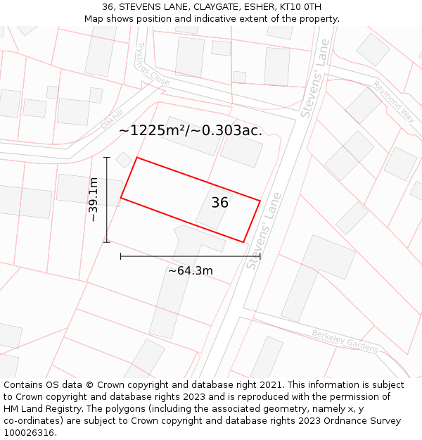 36, STEVENS LANE, CLAYGATE, ESHER, KT10 0TH: Plot and title map