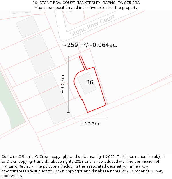 36, STONE ROW COURT, TANKERSLEY, BARNSLEY, S75 3BA: Plot and title map