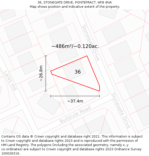 36, STONEGATE DRIVE, PONTEFRACT, WF8 4NA: Plot and title map