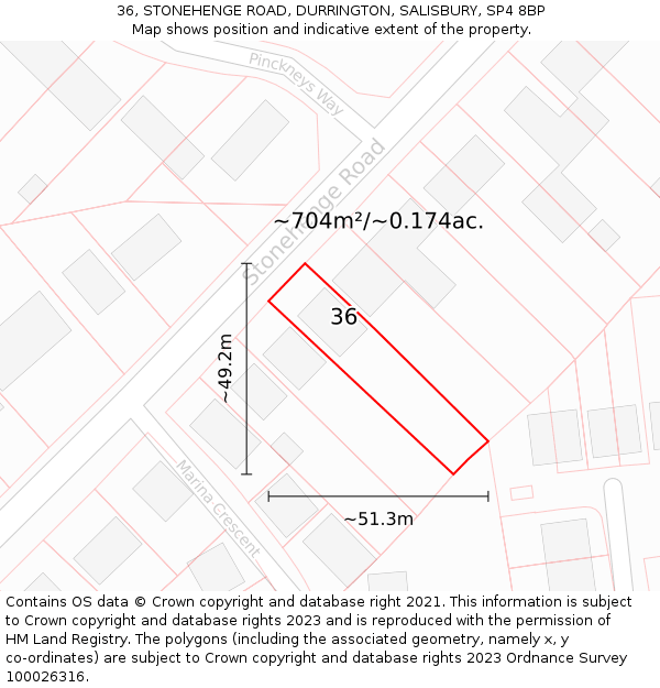 36, STONEHENGE ROAD, DURRINGTON, SALISBURY, SP4 8BP: Plot and title map