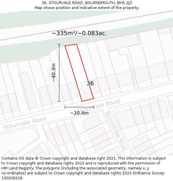 36, STOURVALE ROAD, BOURNEMOUTH, BH5 2JZ: Plot and title map