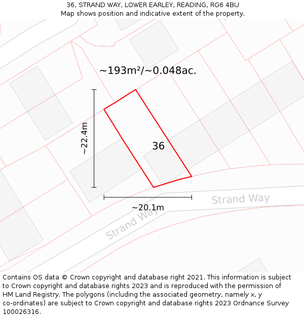 36, STRAND WAY, LOWER EARLEY, READING, RG6 4BU: Plot and title map