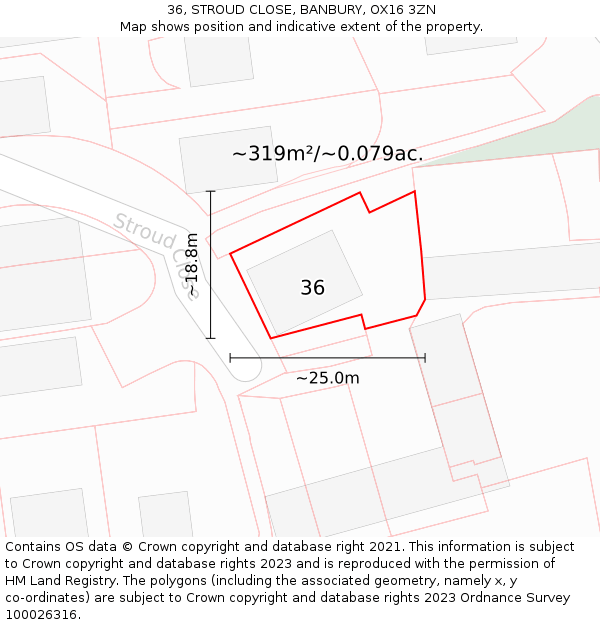 36, STROUD CLOSE, BANBURY, OX16 3ZN: Plot and title map