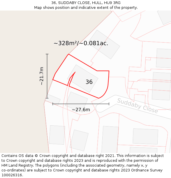 36, SUDDABY CLOSE, HULL, HU9 3RG: Plot and title map
