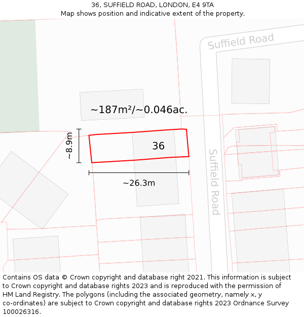 36, SUFFIELD ROAD, LONDON, E4 9TA: Plot and title map