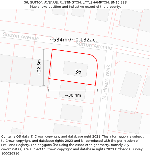 36, SUTTON AVENUE, RUSTINGTON, LITTLEHAMPTON, BN16 2ES: Plot and title map