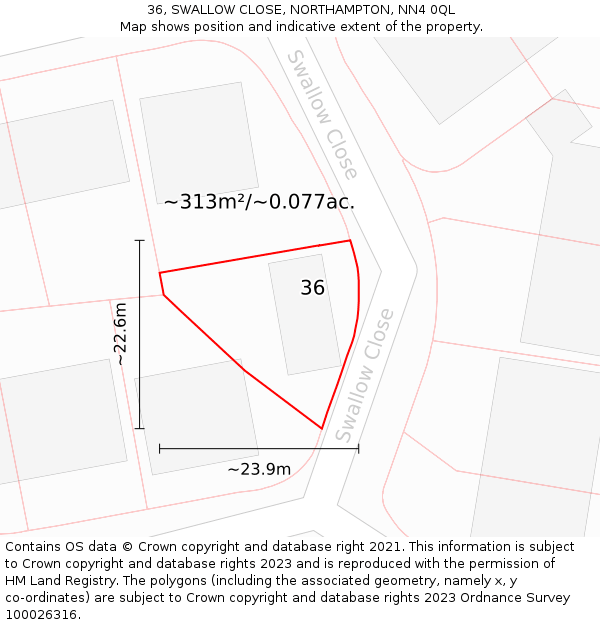 36, SWALLOW CLOSE, NORTHAMPTON, NN4 0QL: Plot and title map