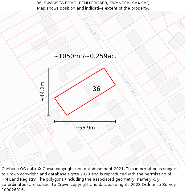 36, SWANSEA ROAD, PENLLERGAER, SWANSEA, SA4 9AQ: Plot and title map