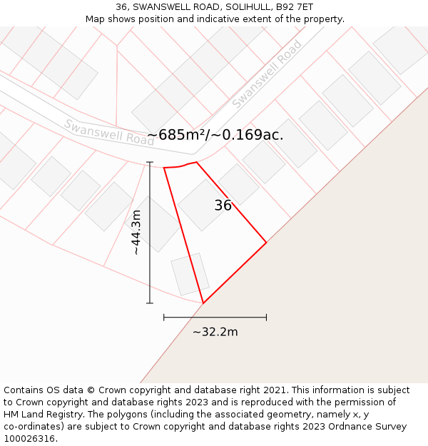 36, SWANSWELL ROAD, SOLIHULL, B92 7ET: Plot and title map