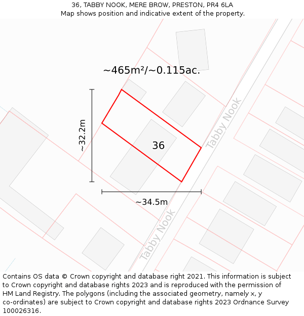 36, TABBY NOOK, MERE BROW, PRESTON, PR4 6LA: Plot and title map