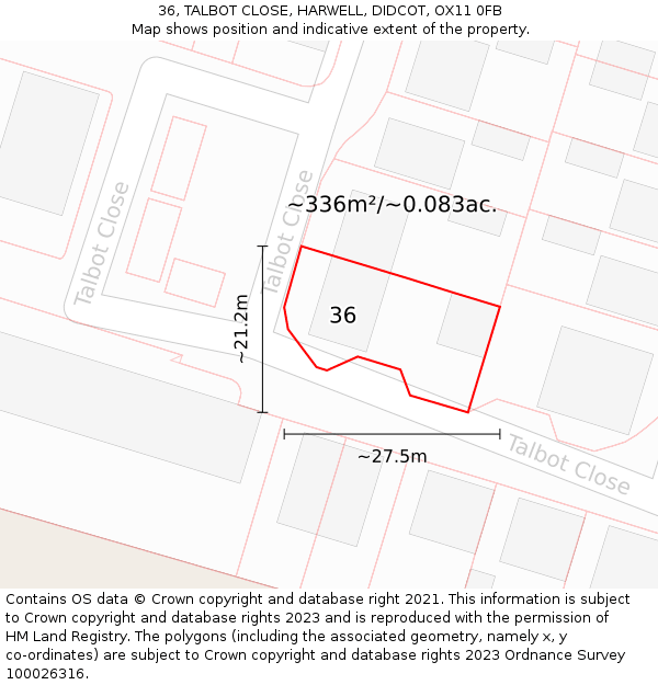 36, TALBOT CLOSE, HARWELL, DIDCOT, OX11 0FB: Plot and title map