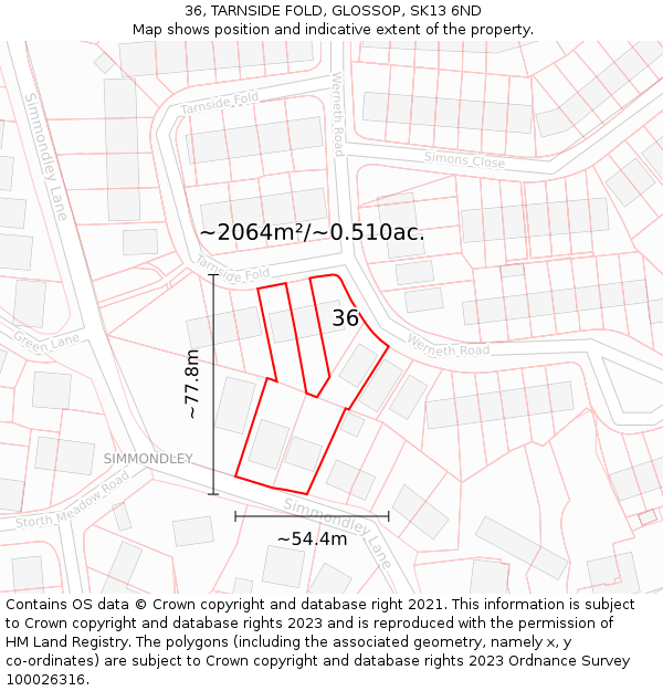 36, TARNSIDE FOLD, GLOSSOP, SK13 6ND: Plot and title map