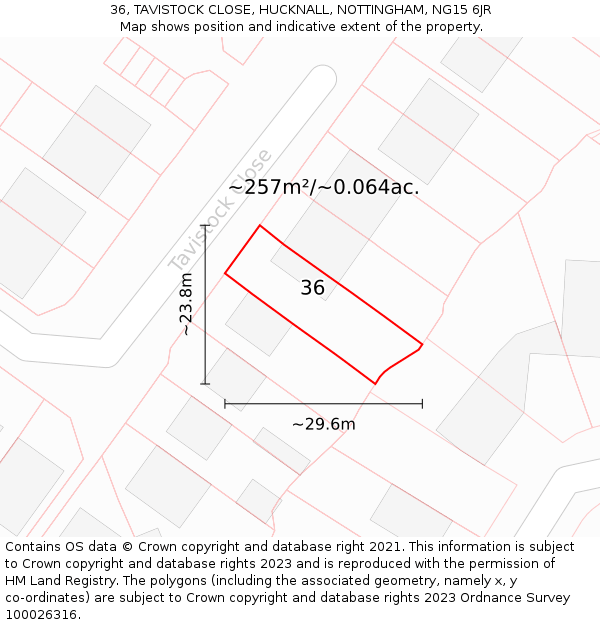 36, TAVISTOCK CLOSE, HUCKNALL, NOTTINGHAM, NG15 6JR: Plot and title map