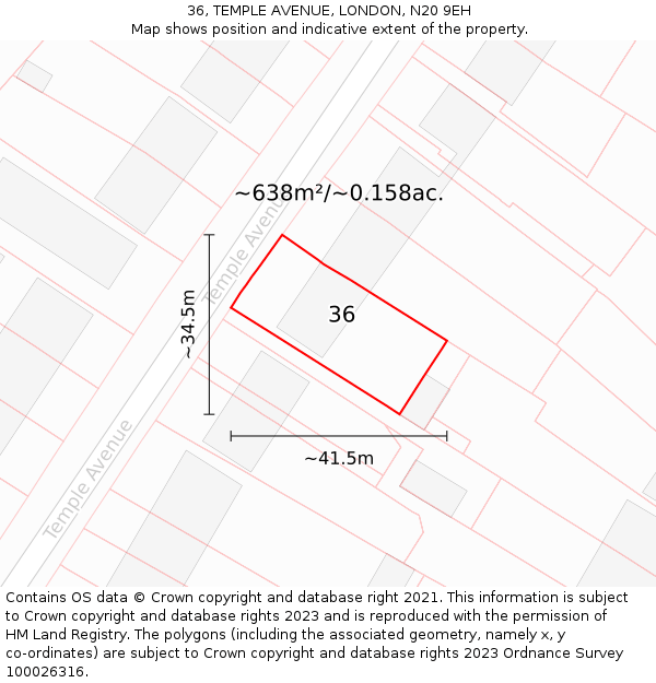 36, TEMPLE AVENUE, LONDON, N20 9EH: Plot and title map