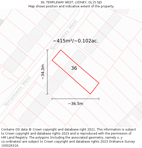 36, TEMPLEWAY WEST, LYDNEY, GL15 5JD: Plot and title map