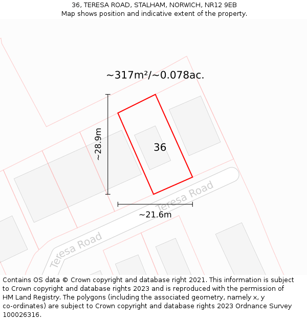 36, TERESA ROAD, STALHAM, NORWICH, NR12 9EB: Plot and title map