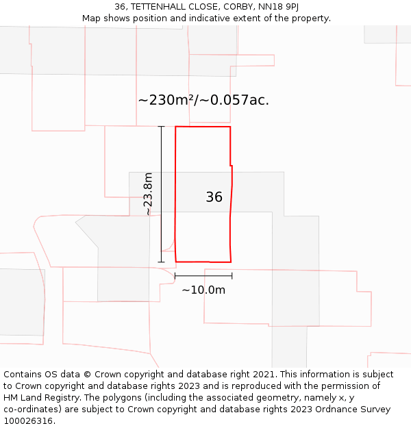 36, TETTENHALL CLOSE, CORBY, NN18 9PJ: Plot and title map