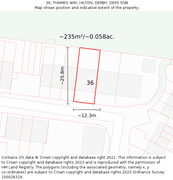 36, THAMES WAY, HILTON, DERBY, DE65 5NB: Plot and title map