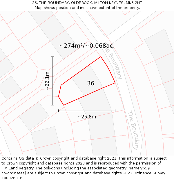 36, THE BOUNDARY, OLDBROOK, MILTON KEYNES, MK6 2HT: Plot and title map