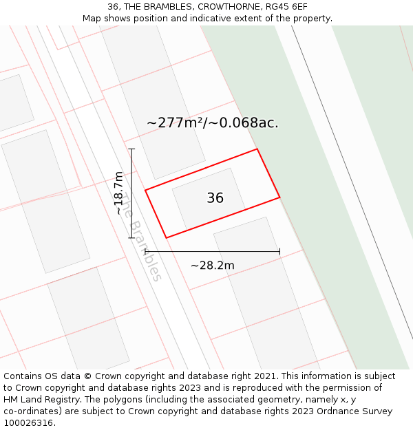 36, THE BRAMBLES, CROWTHORNE, RG45 6EF: Plot and title map