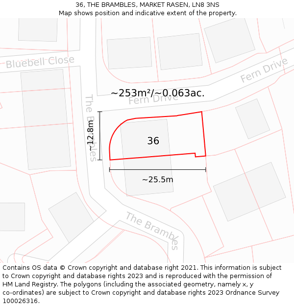 36, THE BRAMBLES, MARKET RASEN, LN8 3NS: Plot and title map