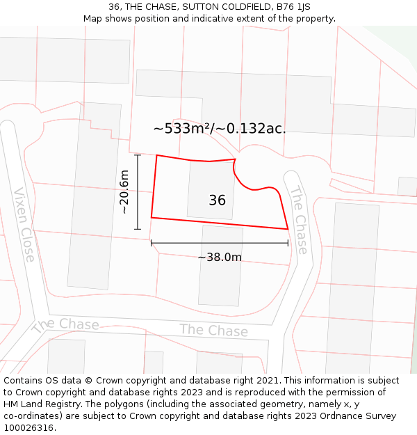 36, THE CHASE, SUTTON COLDFIELD, B76 1JS: Plot and title map