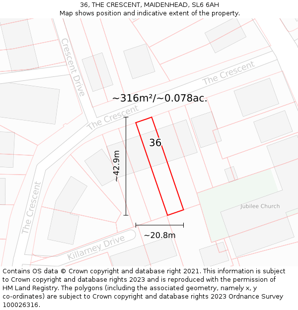 36, THE CRESCENT, MAIDENHEAD, SL6 6AH: Plot and title map