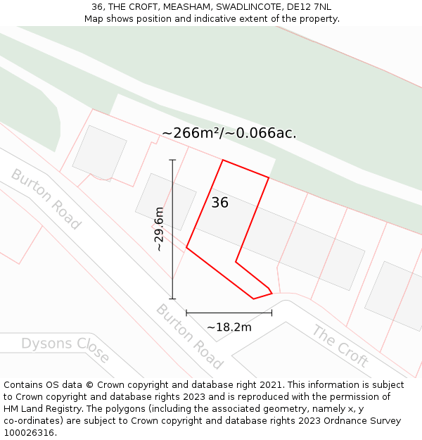 36, THE CROFT, MEASHAM, SWADLINCOTE, DE12 7NL: Plot and title map