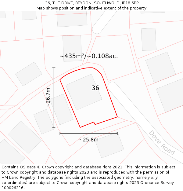 36, THE DRIVE, REYDON, SOUTHWOLD, IP18 6PP: Plot and title map