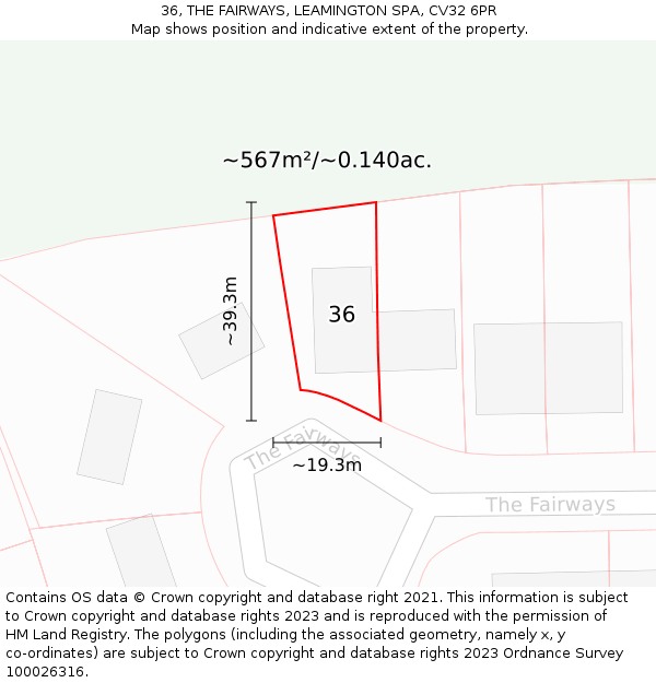 36, THE FAIRWAYS, LEAMINGTON SPA, CV32 6PR: Plot and title map