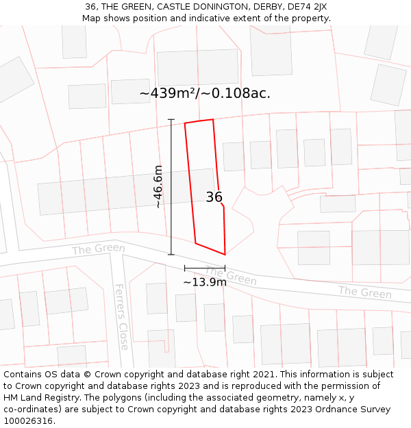 36, THE GREEN, CASTLE DONINGTON, DERBY, DE74 2JX: Plot and title map