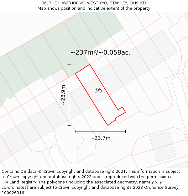 36, THE HAWTHORNS, WEST KYO, STANLEY, DH9 8TX: Plot and title map