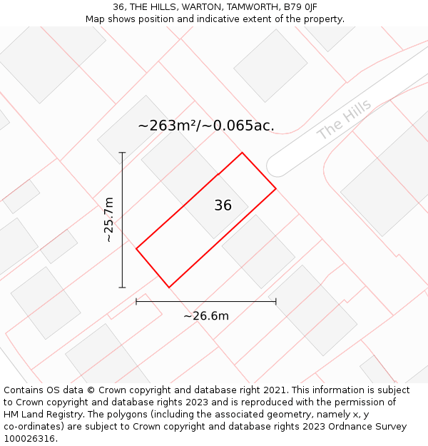 36, THE HILLS, WARTON, TAMWORTH, B79 0JF: Plot and title map