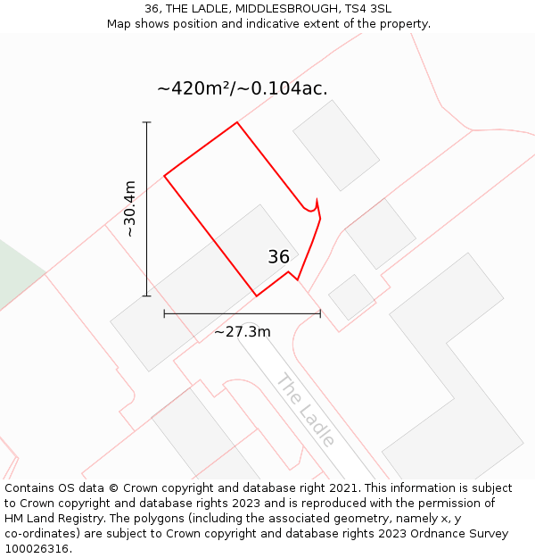 36, THE LADLE, MIDDLESBROUGH, TS4 3SL: Plot and title map