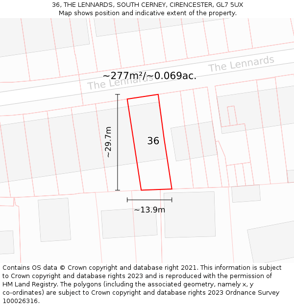36, THE LENNARDS, SOUTH CERNEY, CIRENCESTER, GL7 5UX: Plot and title map