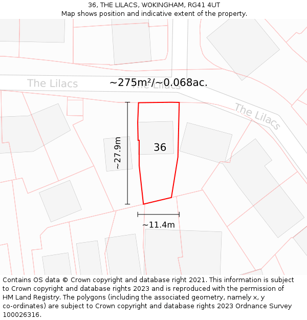 36, THE LILACS, WOKINGHAM, RG41 4UT: Plot and title map