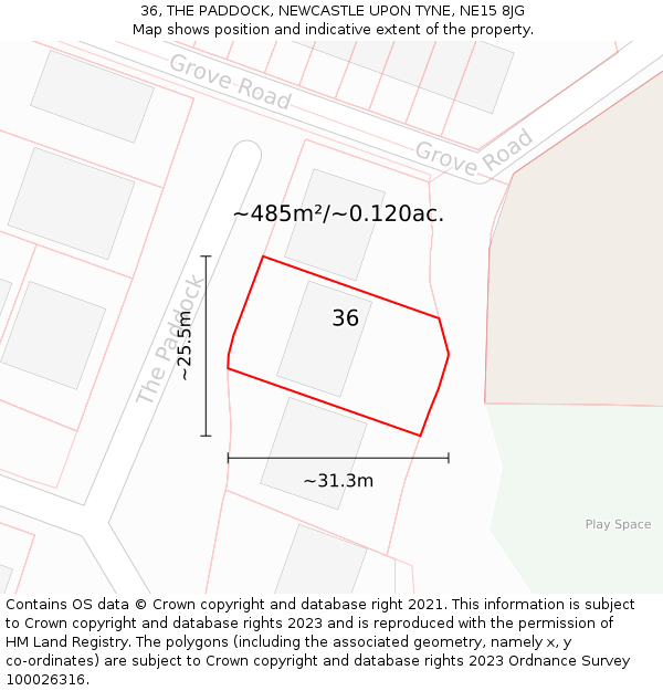 36, THE PADDOCK, NEWCASTLE UPON TYNE, NE15 8JG: Plot and title map